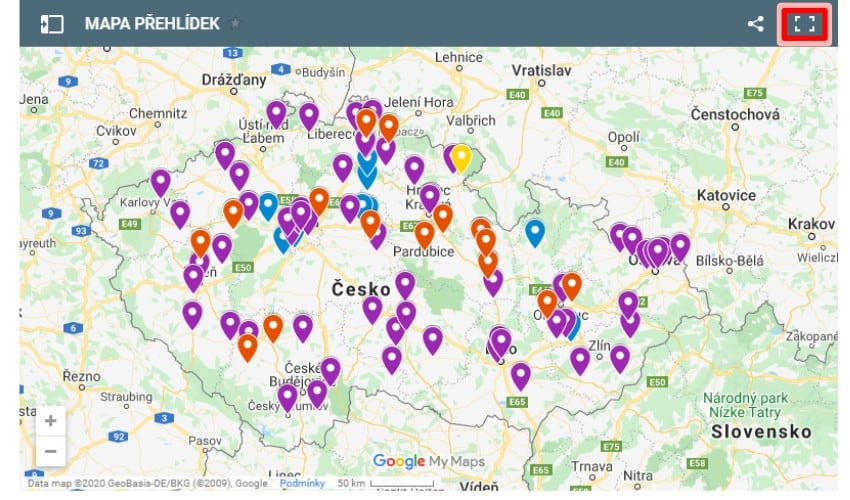 Mapu si můžete zvětšit do nového – velkého okna. Vše bude lépe čitelnější.