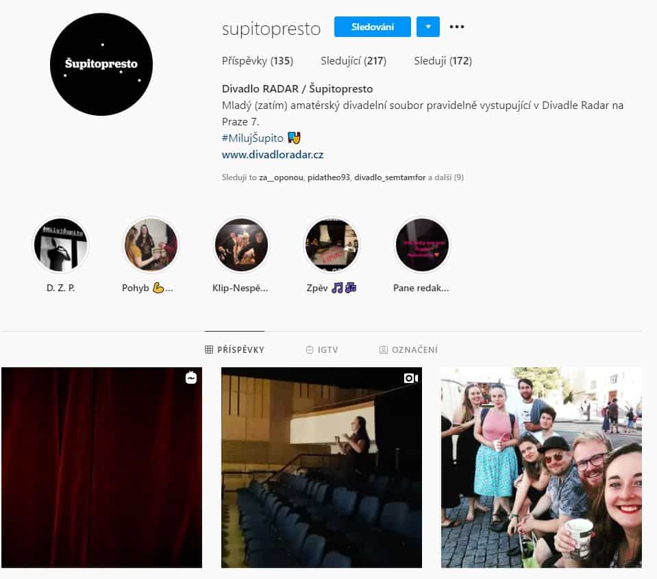 Šupitopresto - Divadlo RADAR - foto Instagram profilu