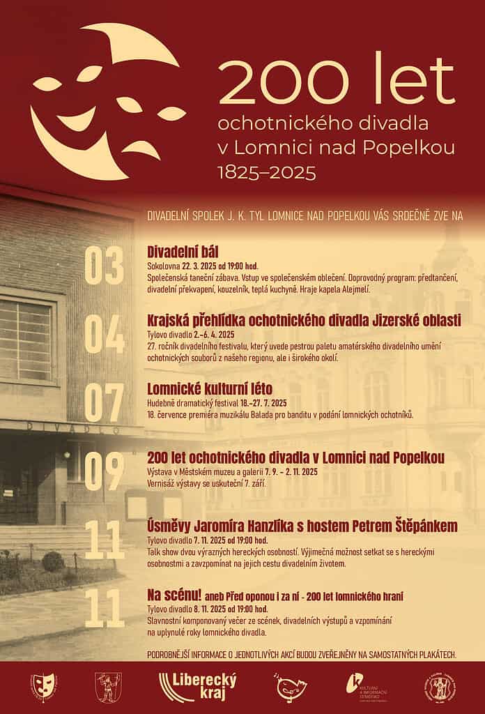 Plakát 200 let ochotnického divadla v Lomnici nad Popelkou